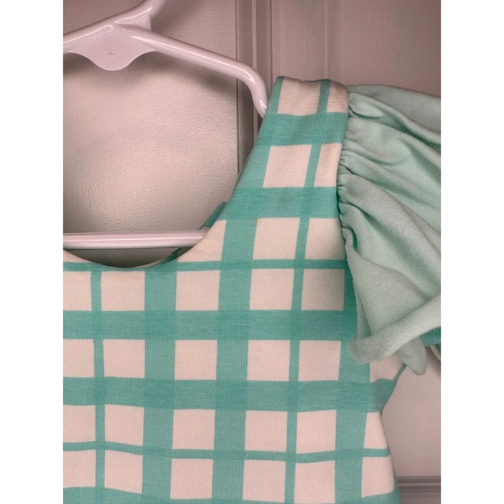 Monica and Andy Turquoise White Gingham Plaid Ruffle Dress‎ Size 12-18 Months